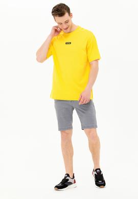 Erkek Koyu Sarı Oversize Bisiklet Yaka Tişört - 50264932007