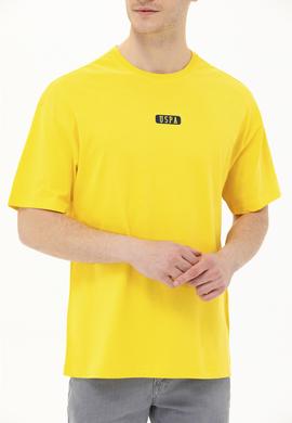 Erkek Koyu Sarı Oversize Bisiklet Yaka Tişört - 50264932007