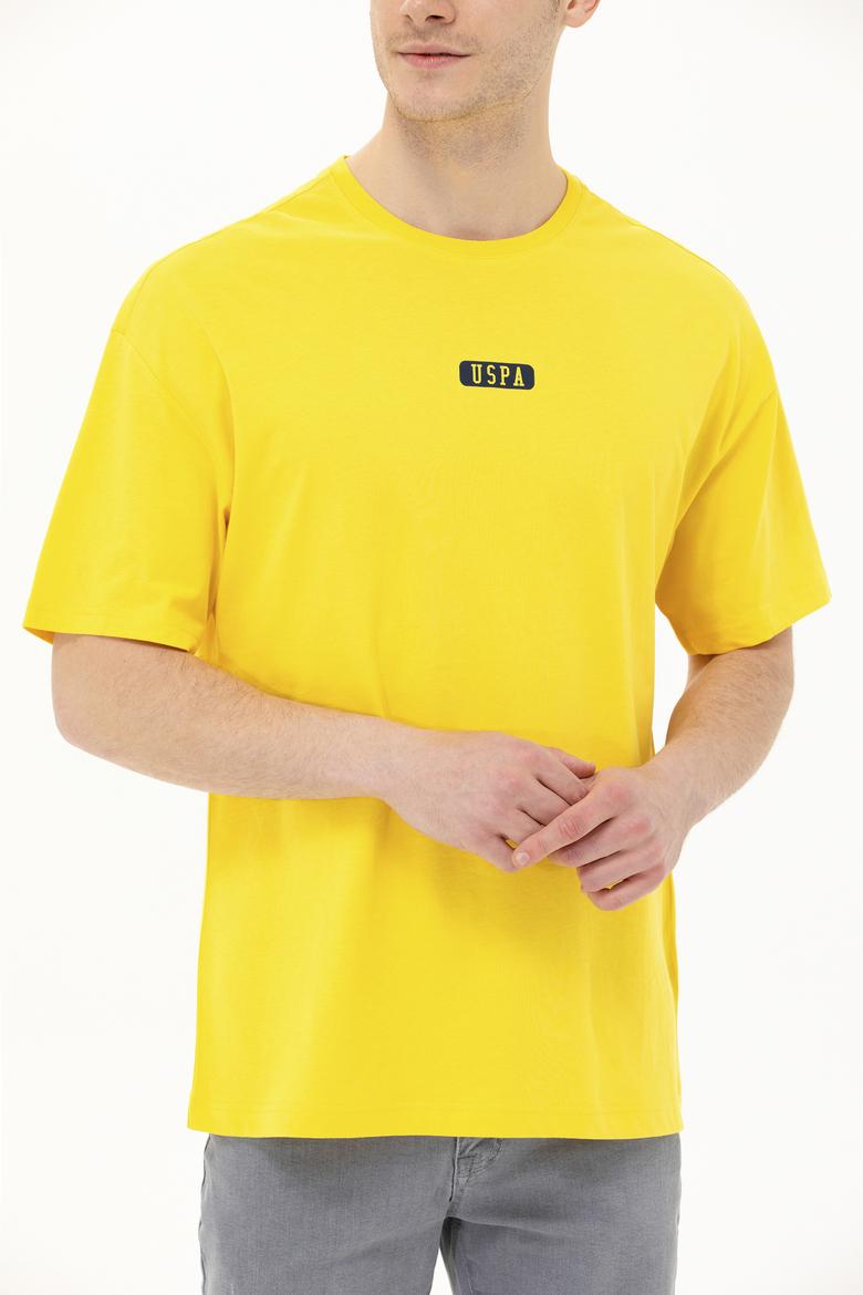 Erkek Koyu Sarı Oversize Bisiklet Yaka Tişört - 50264932007