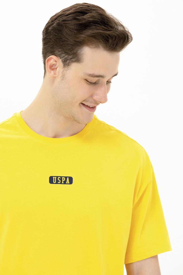 Erkek Koyu Sarı Oversize Bisiklet Yaka Tişört - 50264932007