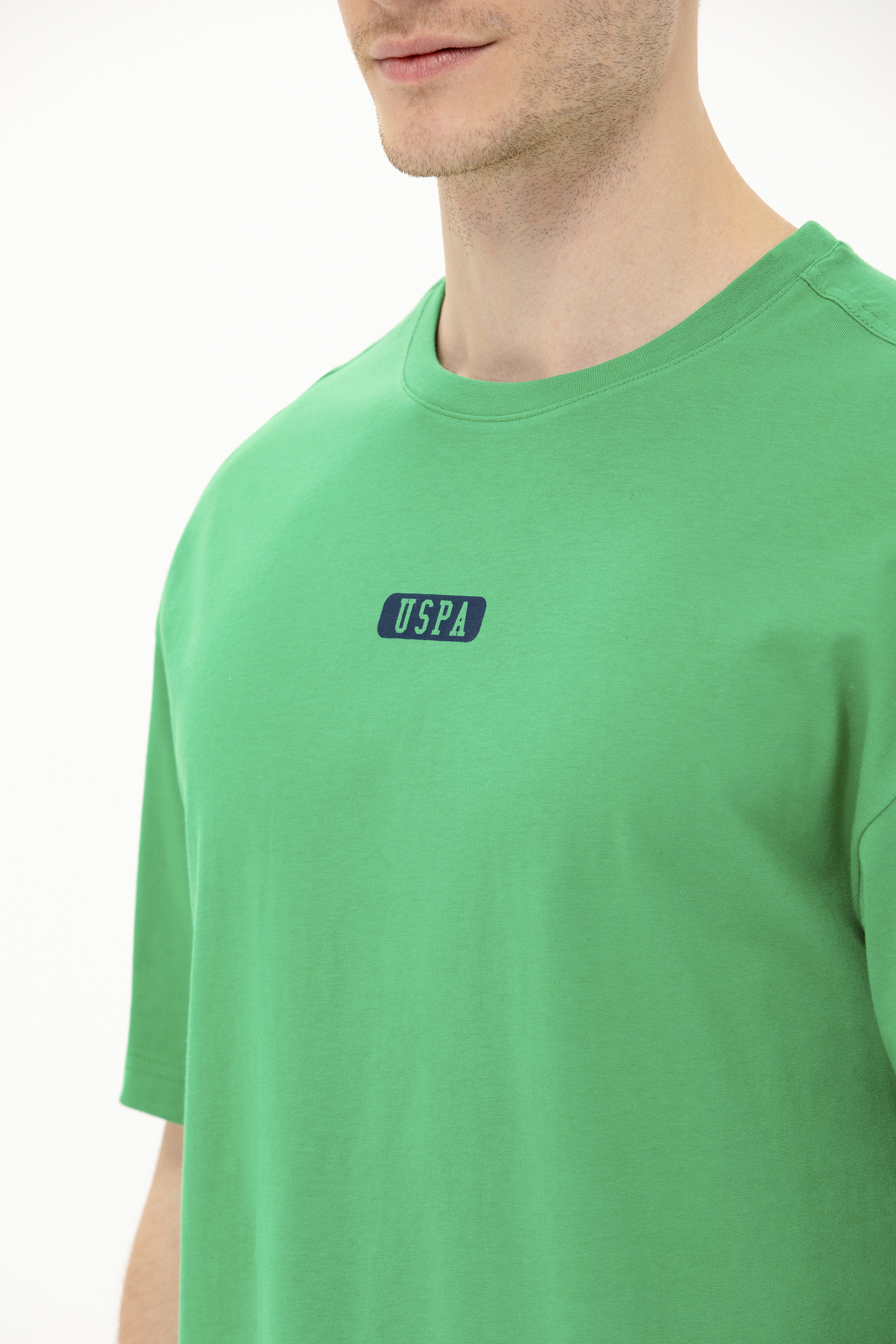 Erkek Yeşil Oversize Bisiklet Yaka Tişört - Image 7