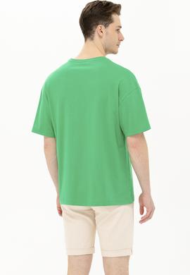 Erkek Yeşil Oversize Bisiklet Yaka Tişört - 50264932020