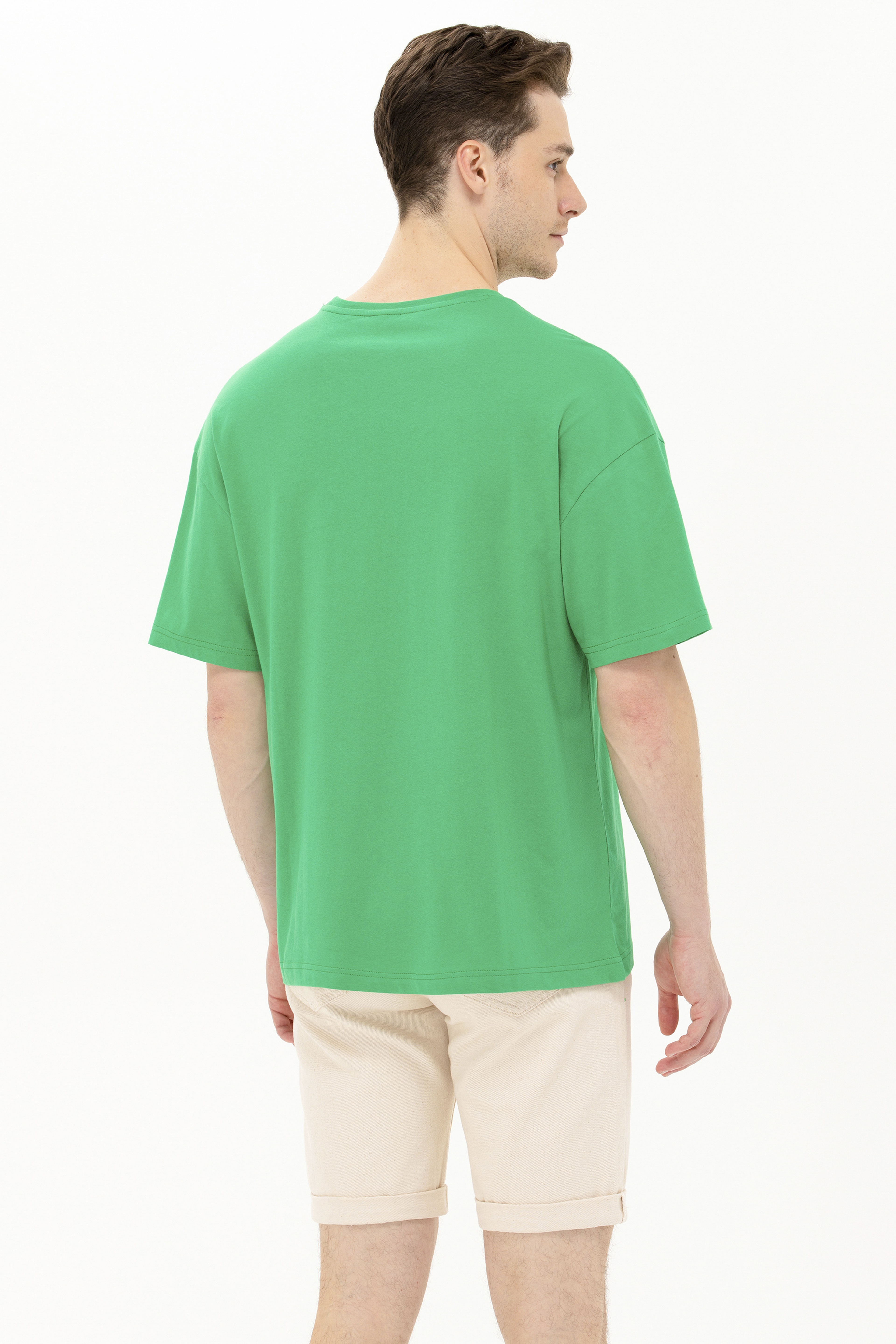Erkek Yeşil Oversize Bisiklet Yaka Tişört - Image 5