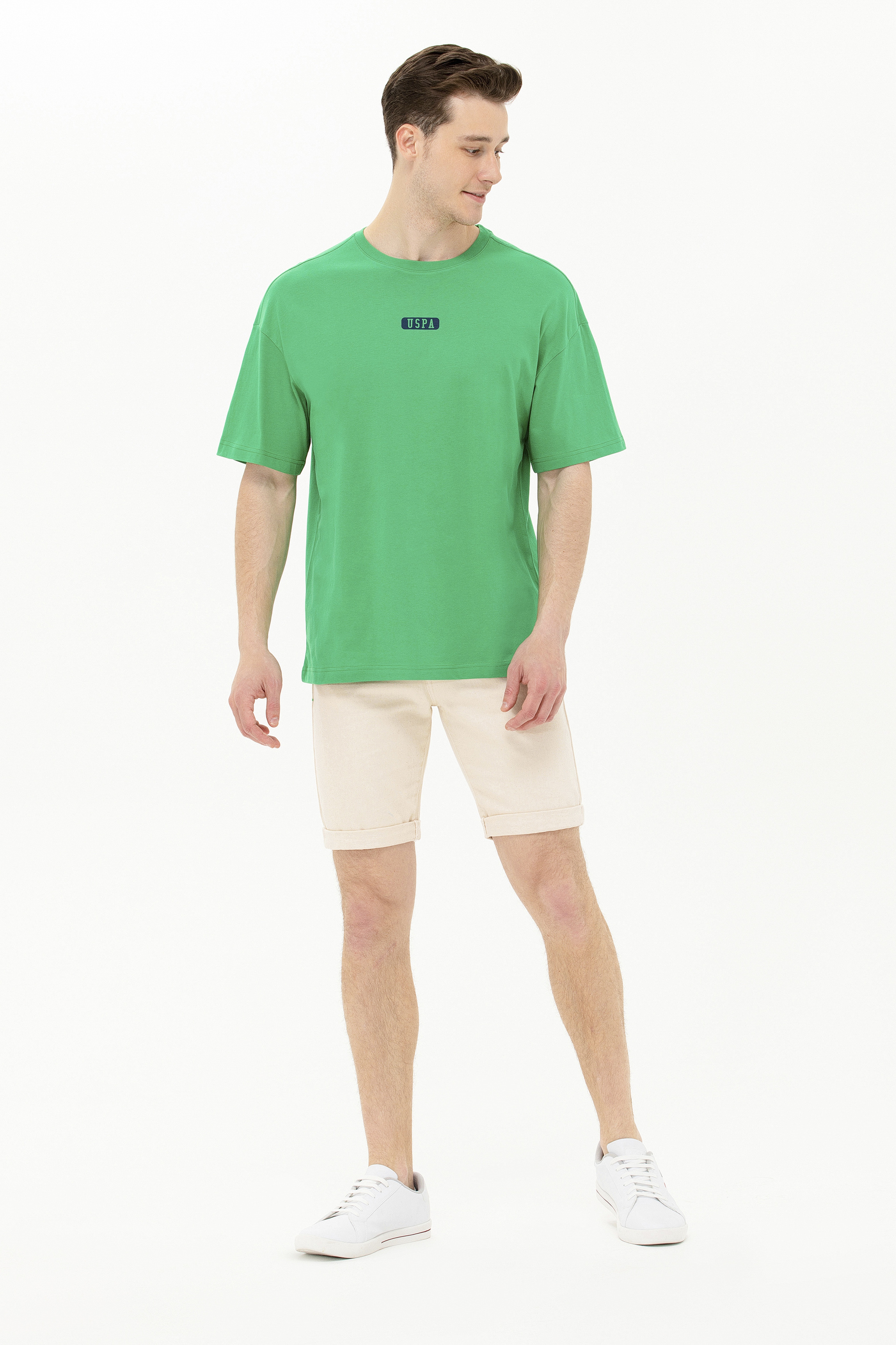 Erkek Yeşil Oversize Bisiklet Yaka Tişört - Image 4