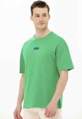 Erkek Yeşil Oversize Bisiklet Yaka Tişört - 50264932020