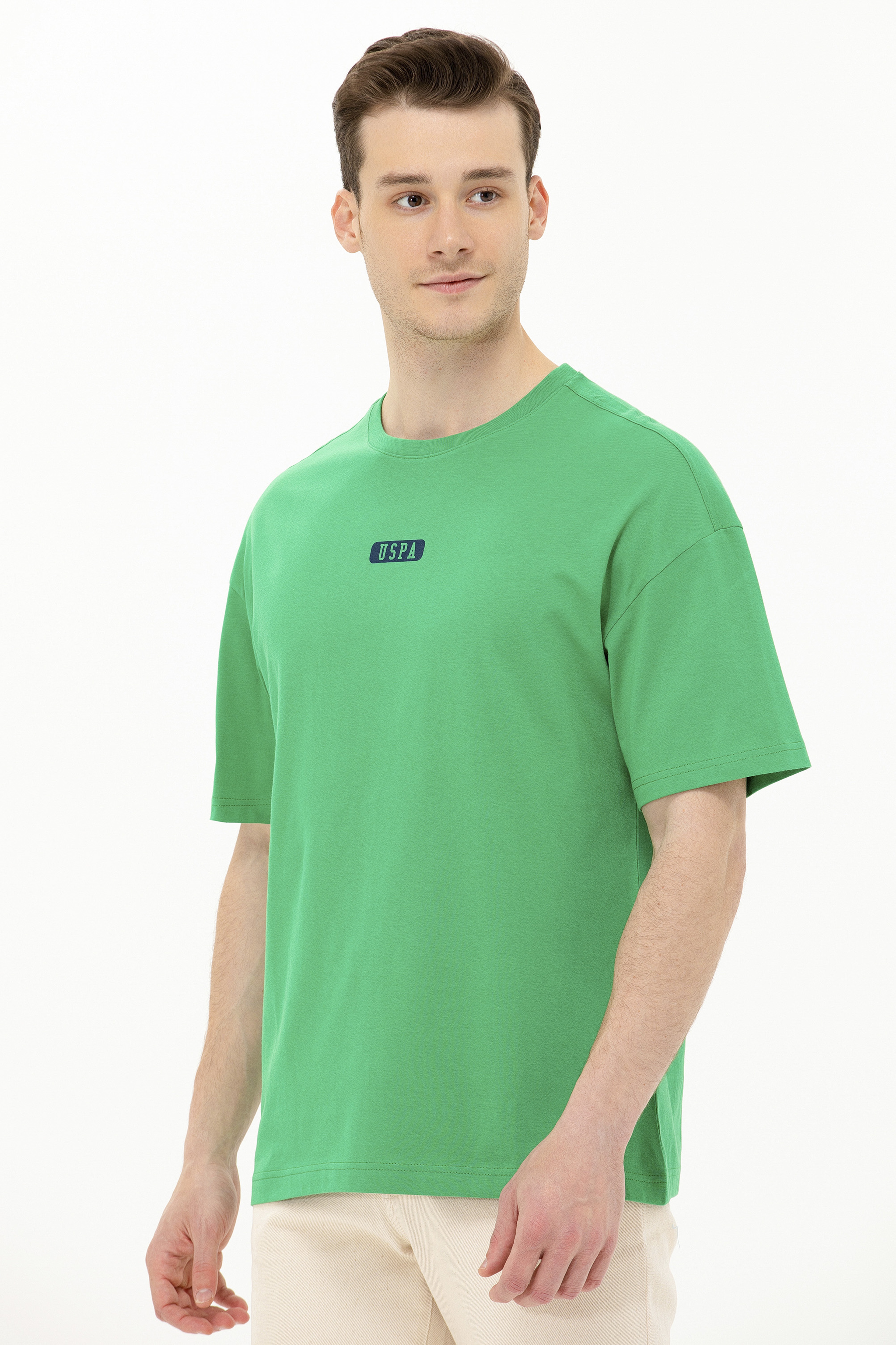 Erkek Yeşil Oversize Bisiklet Yaka Tişört