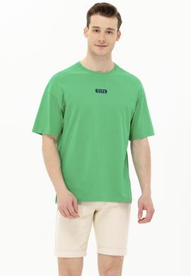 Erkek Yeşil Oversize Bisiklet Yaka Tişört - 50264932020