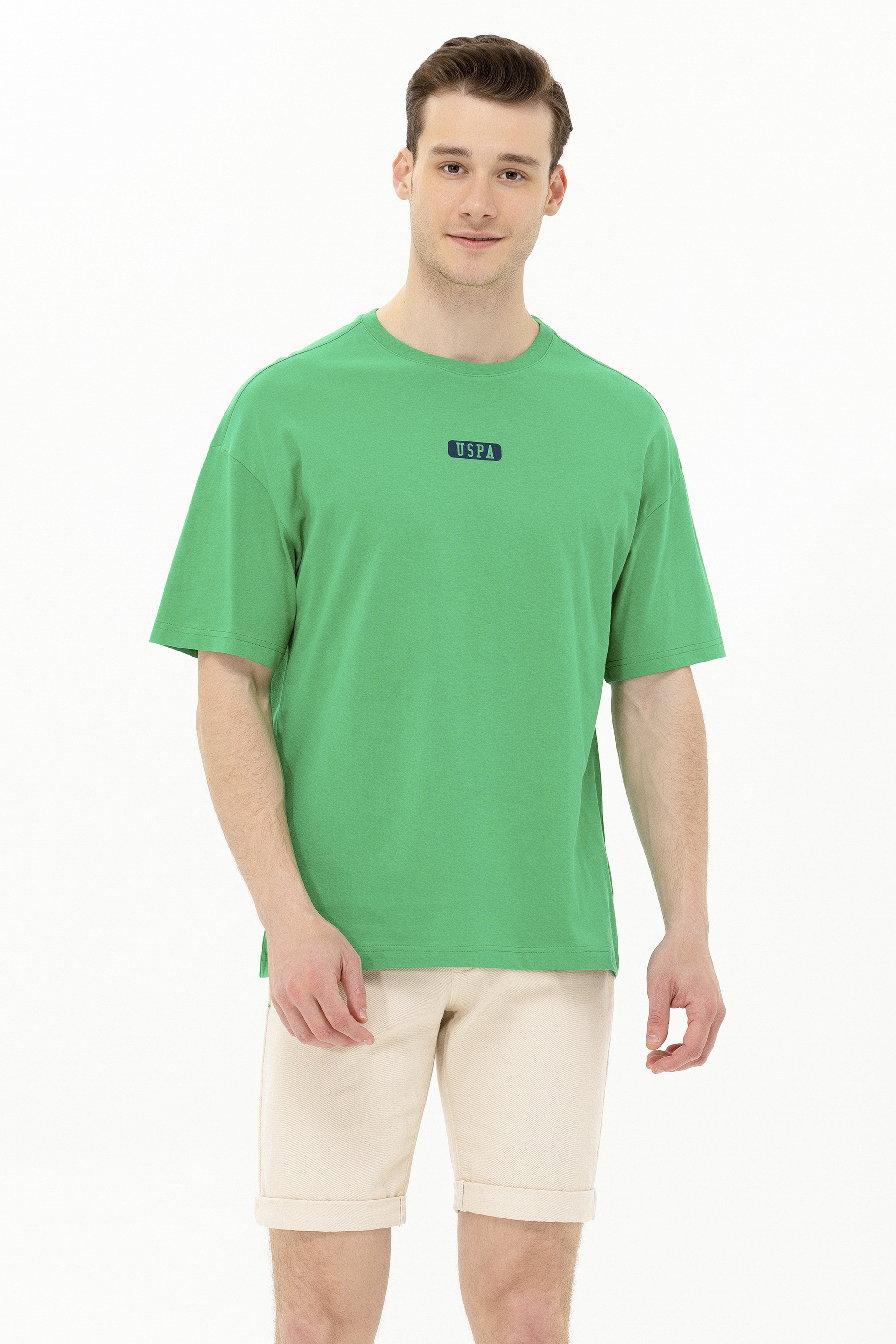 Erkek Yeşil Oversize Bisiklet Yaka Tişört - Image 1