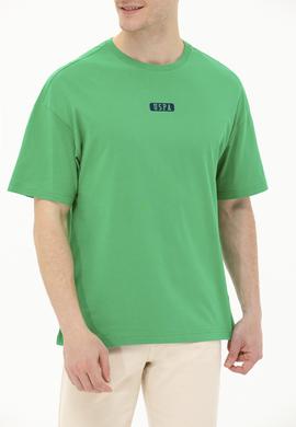 Erkek Yeşil Oversize Bisiklet Yaka Tişört - 50264932020