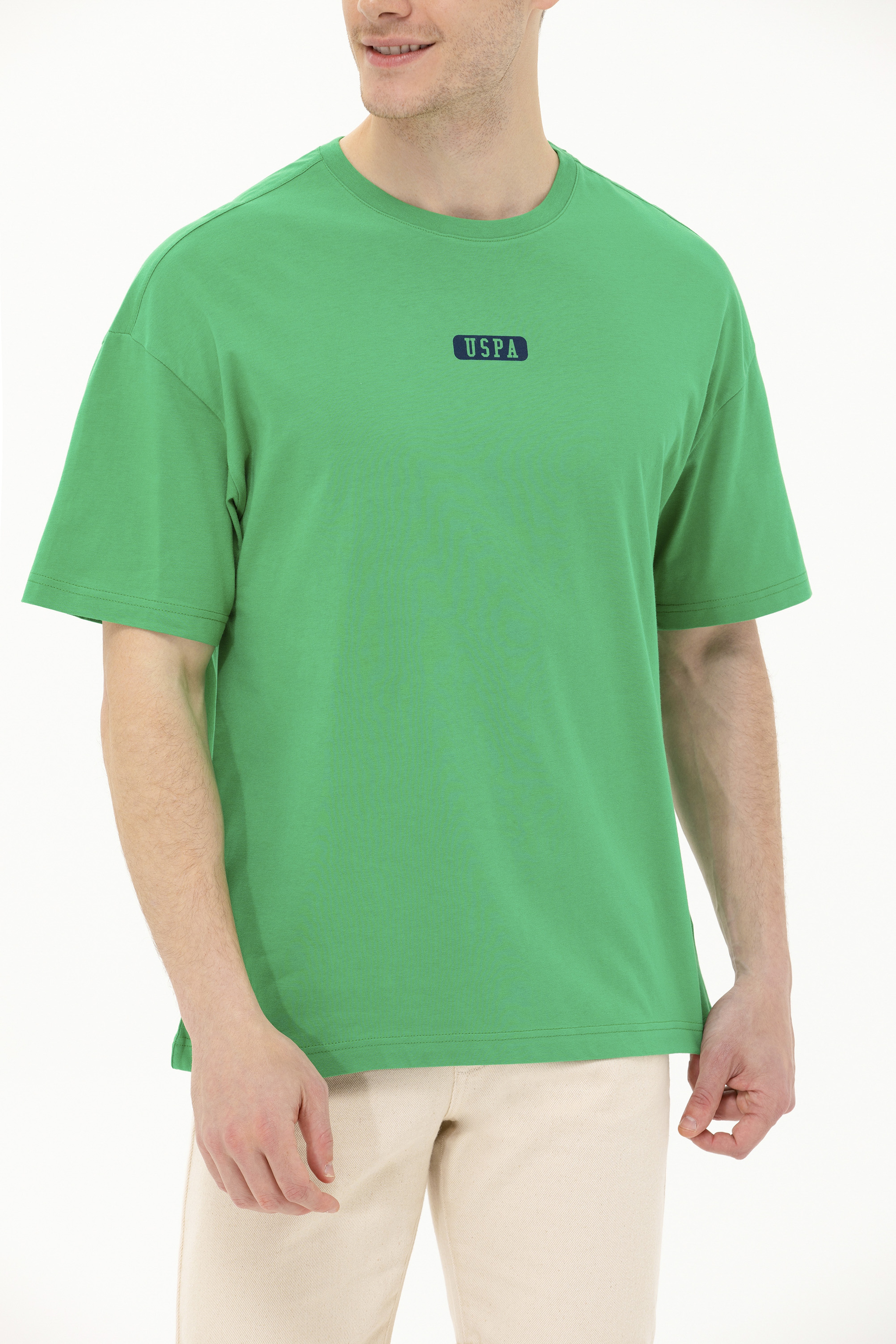 Erkek Yeşil Oversize Bisiklet Yaka Tişört