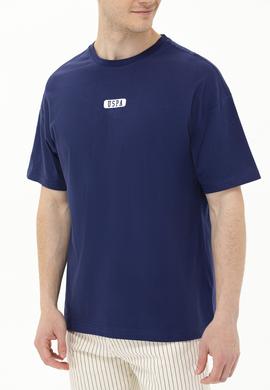 Erkek Lacivert Oversize Bisiklet Yaka Tişört - 50264932031