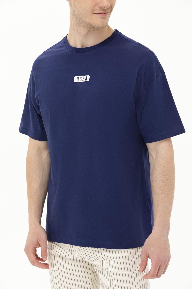 Erkek Lacivert Oversize Bisiklet Yaka Tişört - 50264932031