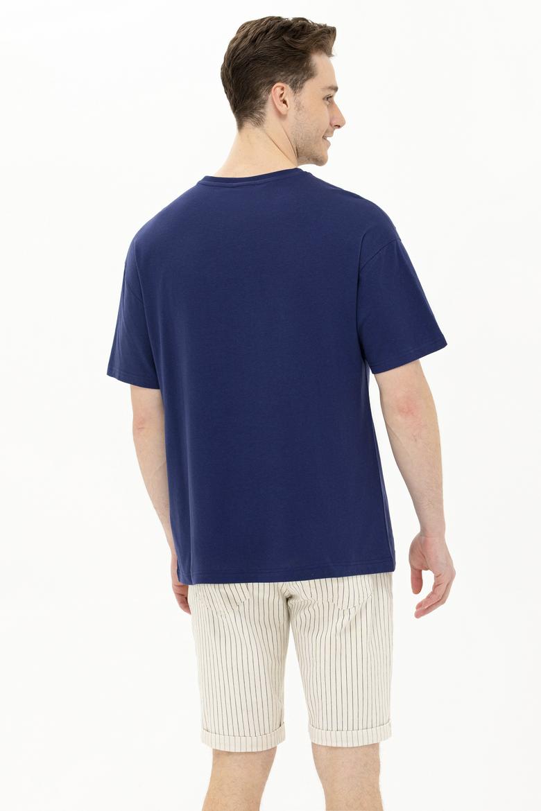 Erkek Lacivert Oversize Bisiklet Yaka Tişört - 50264932031