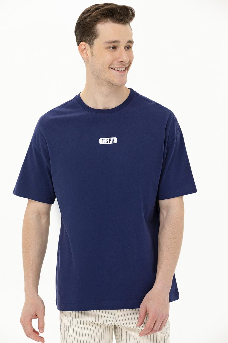 Erkek Lacivert Oversize Bisiklet Yaka Tişört - 50264932031