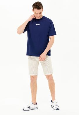 Erkek Lacivert Oversize Bisiklet Yaka Tişört - 50264932031