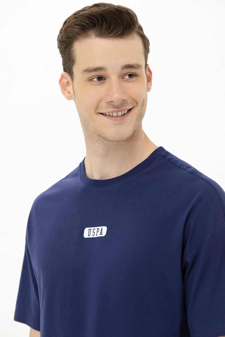 Erkek Lacivert Oversize Bisiklet Yaka Tişört - 50264932031