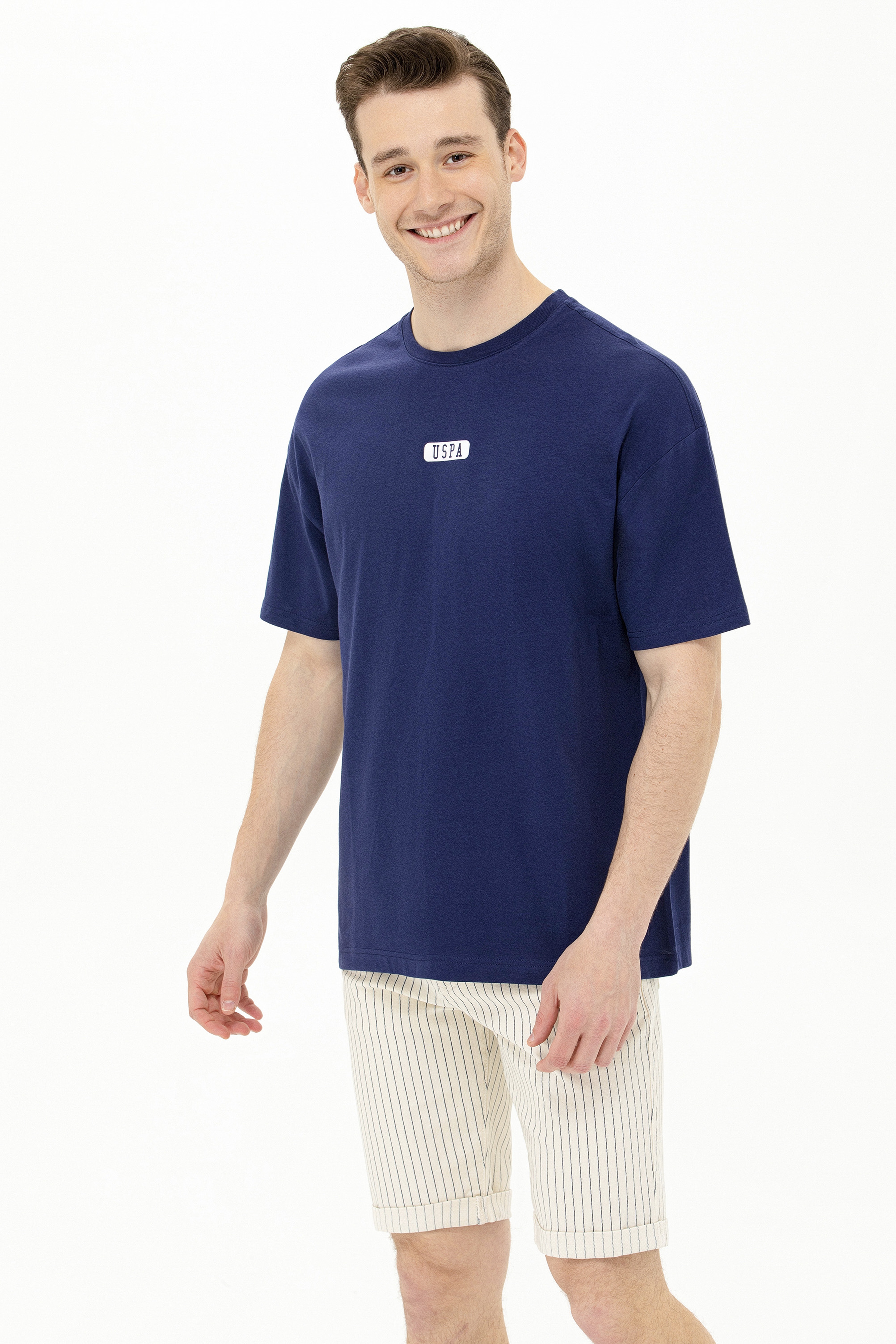 Erkek Lacivert Oversize Bisiklet Yaka Tişört - Image 2