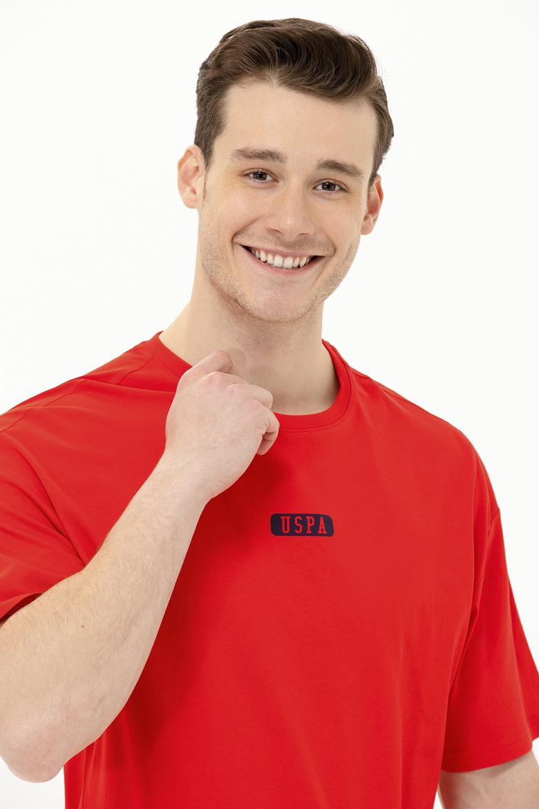 Erkek Kırmızı Oversize Bisiklet Yaka Tişört - 50264932048