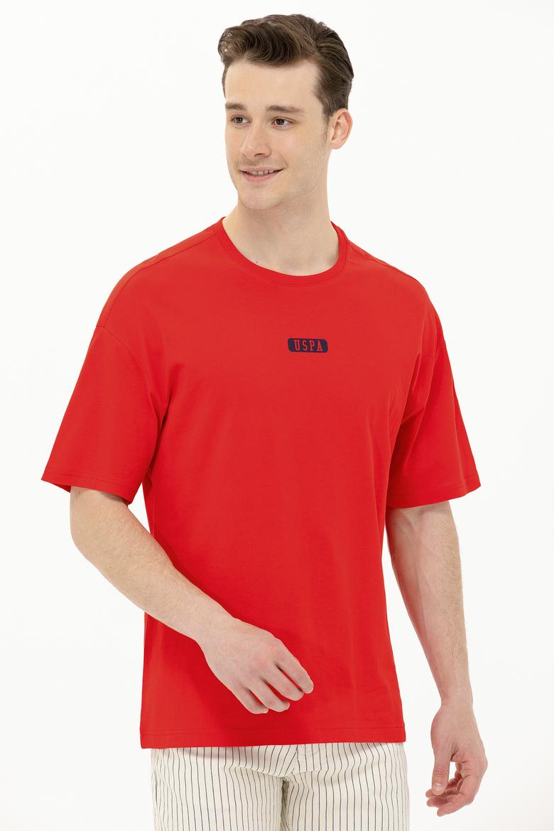 Erkek Kırmızı Oversize Bisiklet Yaka Tişört - 50264932048