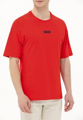 Erkek Kırmızı Oversize Bisiklet Yaka Tişört - 50264932048