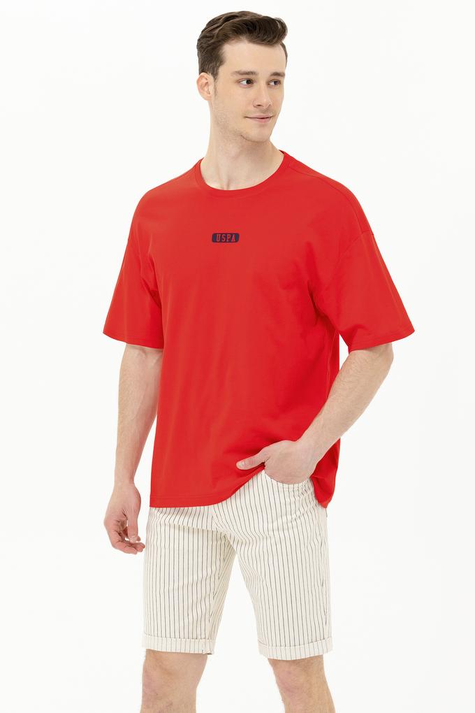 Erkek Kırmızı Oversize Bisiklet Yaka Tişört