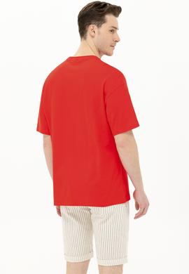 Erkek Kırmızı Oversize Bisiklet Yaka Tişört - 50264932048