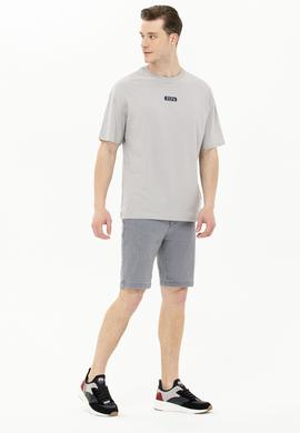 Erkek Gri Oversize Bisiklet Yaka Tişört - 50264932076