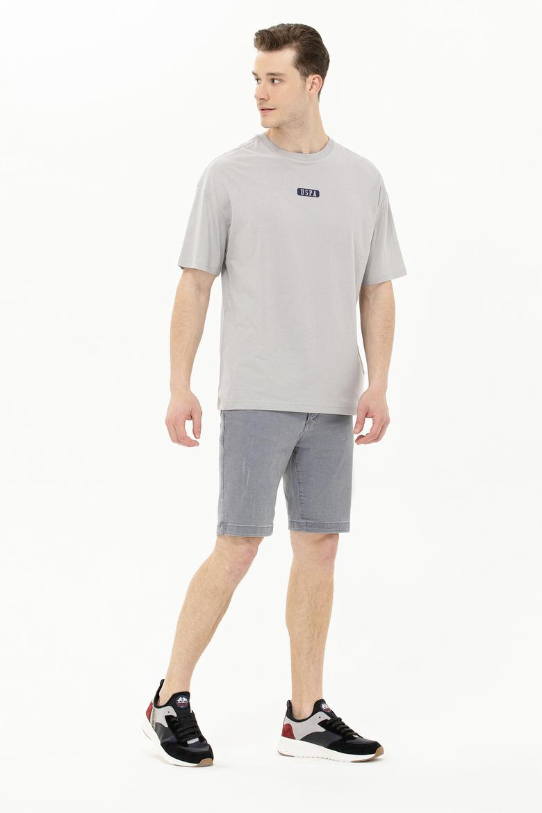 Erkek Gri Oversize Bisiklet Yaka Tişört - 50264932076