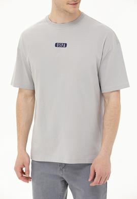 Erkek Gri Oversize Bisiklet Yaka Tişört - 50264932076
