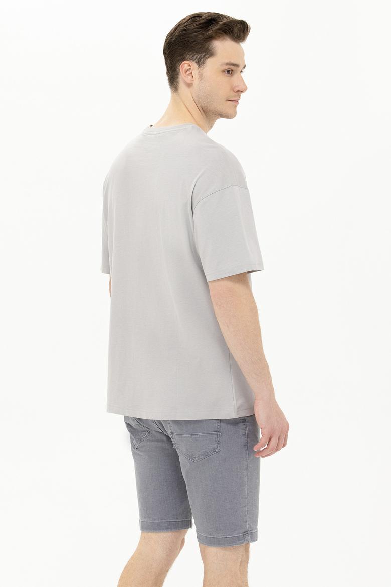 Erkek Gri Oversize Bisiklet Yaka Tişört - 50264932076