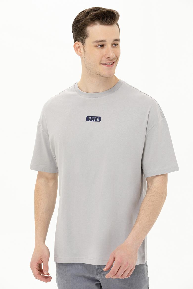 Erkek Gri Oversize Bisiklet Yaka Tişört - 50264932076