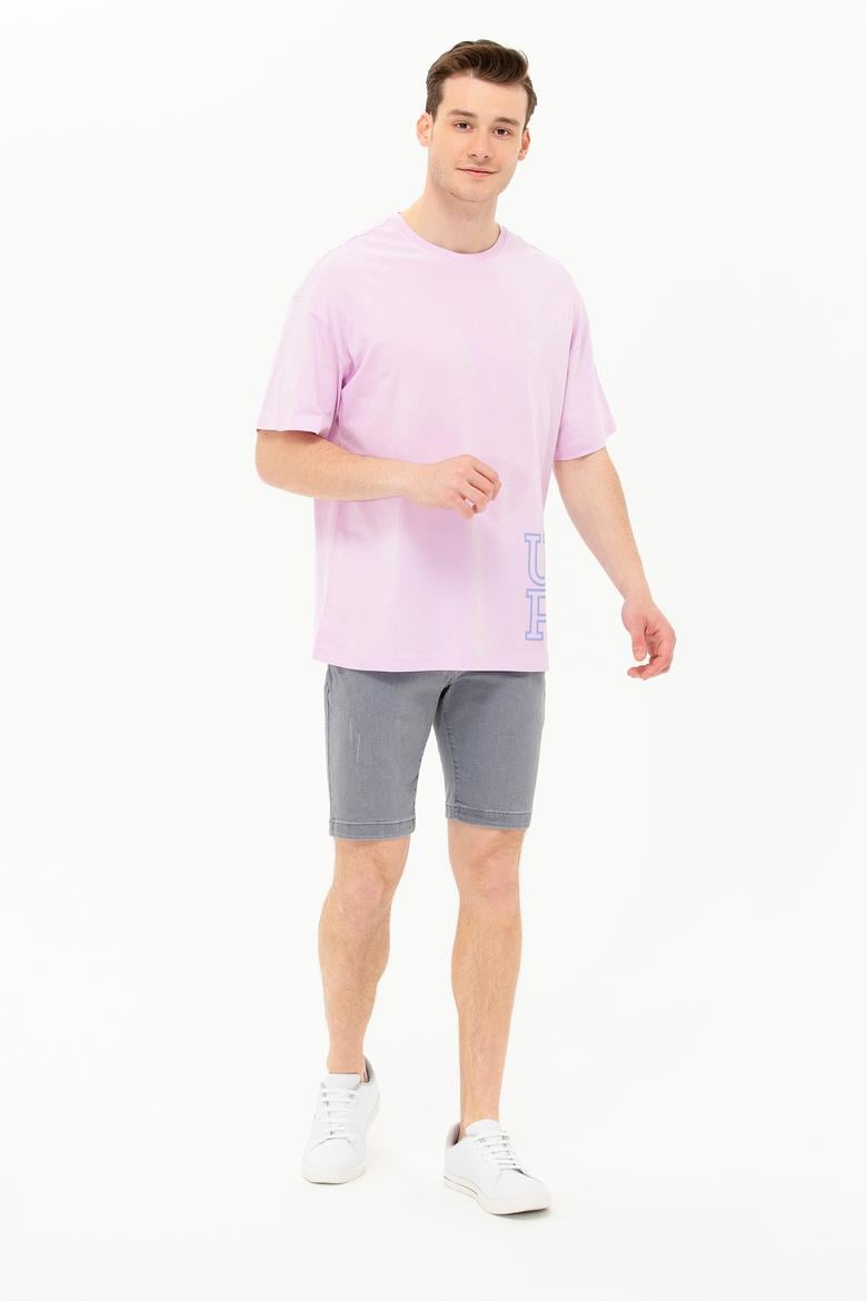 Erkek Manolya Oversize Bisiklet Yaka Tişört - 50264938026