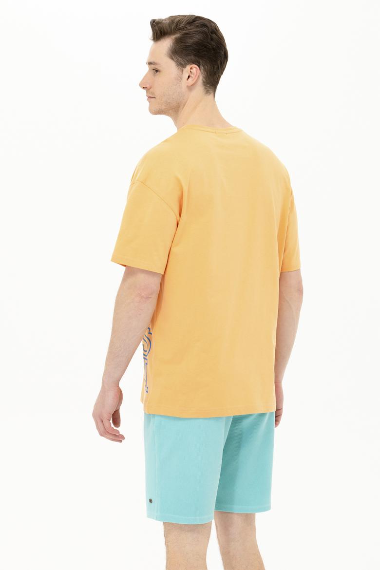 Erkek Kavun Oversize Bisiklet Yaka Tişört - 50264938038