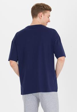 Erkek Lacivert Long Fit Bisiklet Yaka Tişört - 50264941013