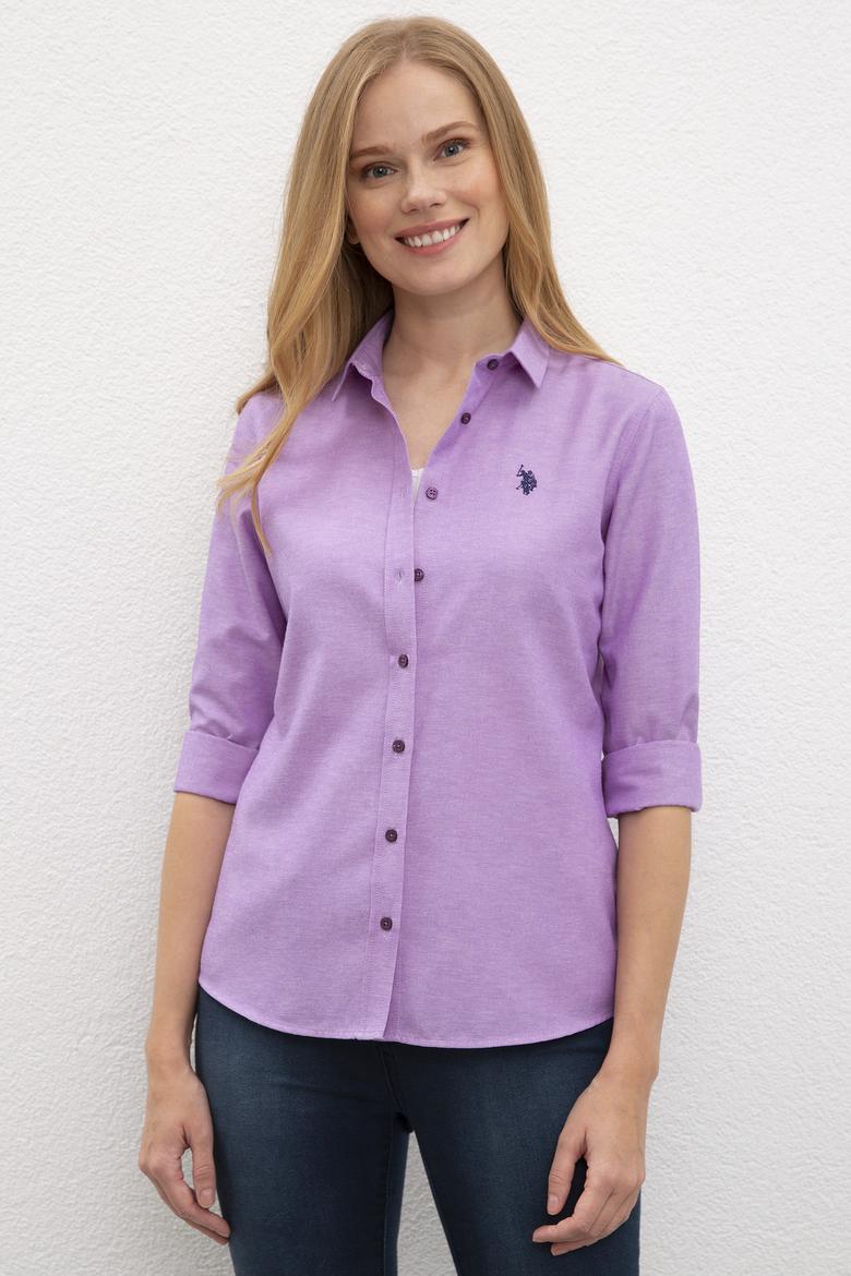 Kadın Mor Gömlek Uzunkol Basic