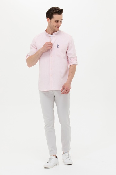 Erkek Slim Fit Açık Gri Kanvas Pantolon
