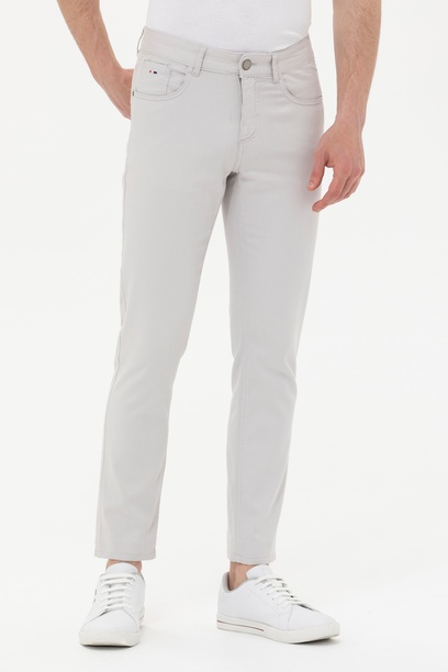 Erkek Slim Fit Açık Gri Kanvas Pantolon