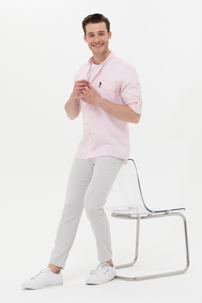 Erkek Slim Fit Açık Gri Kanvas Pantolon