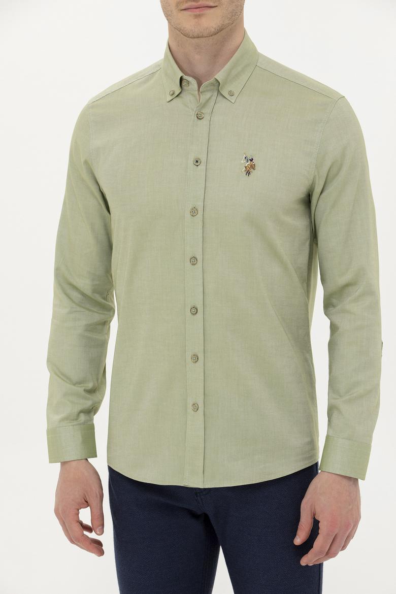 Erkek Haki Uzun Kollu Basic Gömlek - 50256694041