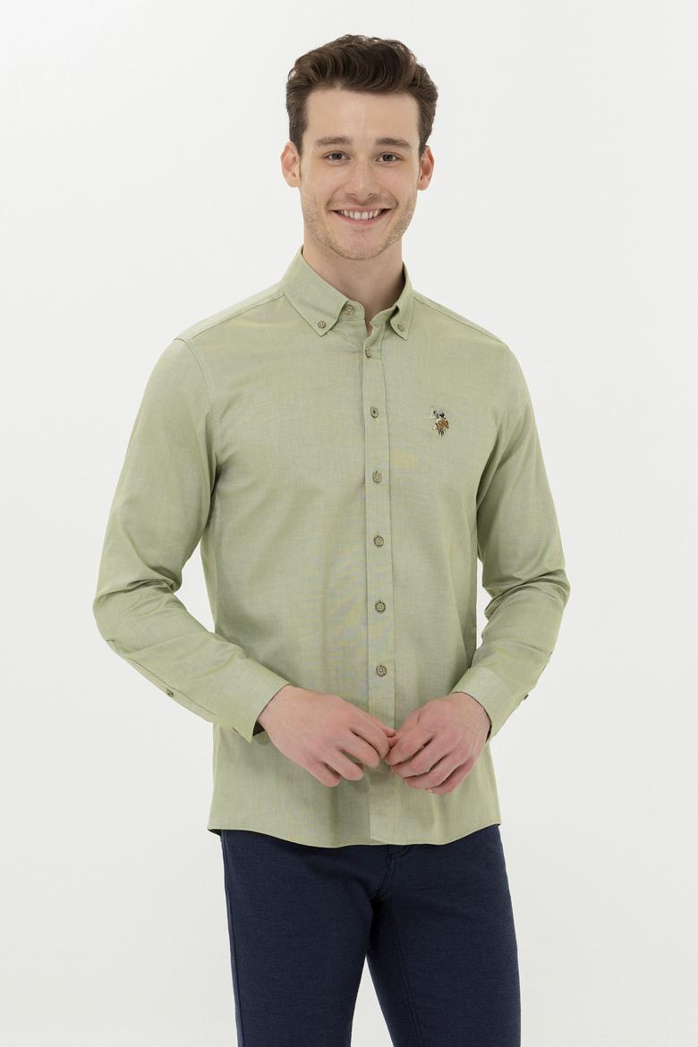 Erkek Haki Uzun Kollu Basic Gömlek