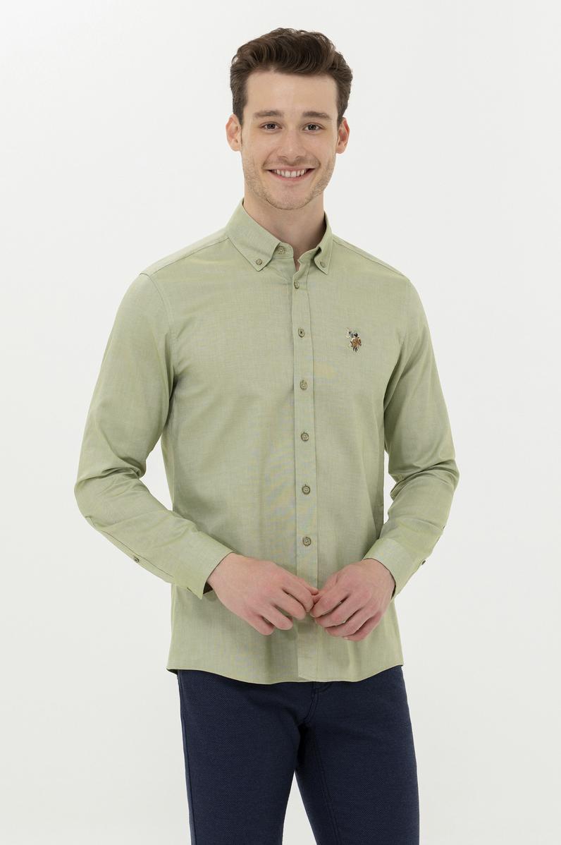 Erkek Haki Uzun Kollu Basic Gömlek