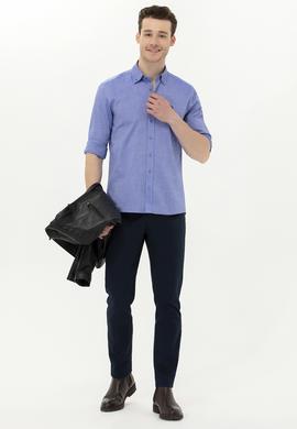 Erkek Saks Uzun Kollu Basic Gömlek - 50256698027