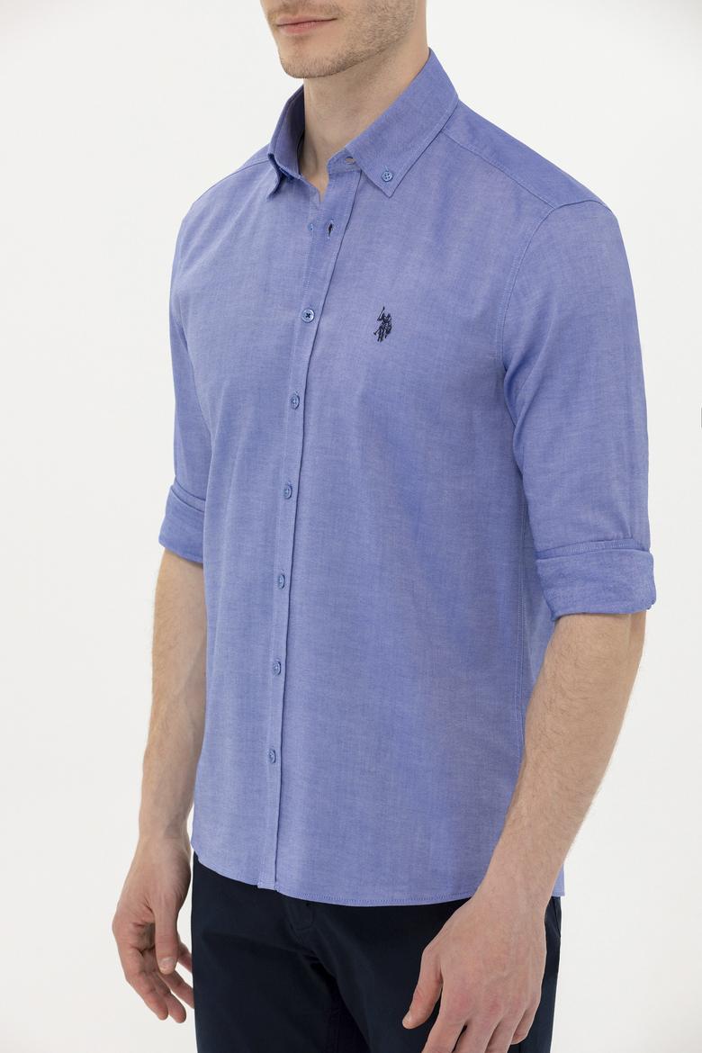 Erkek Saks Uzun Kollu Basic Gömlek - 50256698027