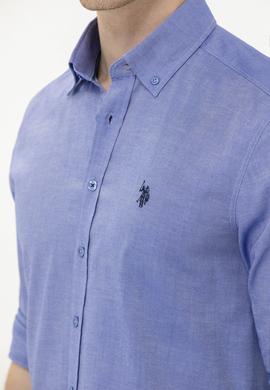 Erkek Saks Uzun Kollu Basic Gömlek - 50256698027