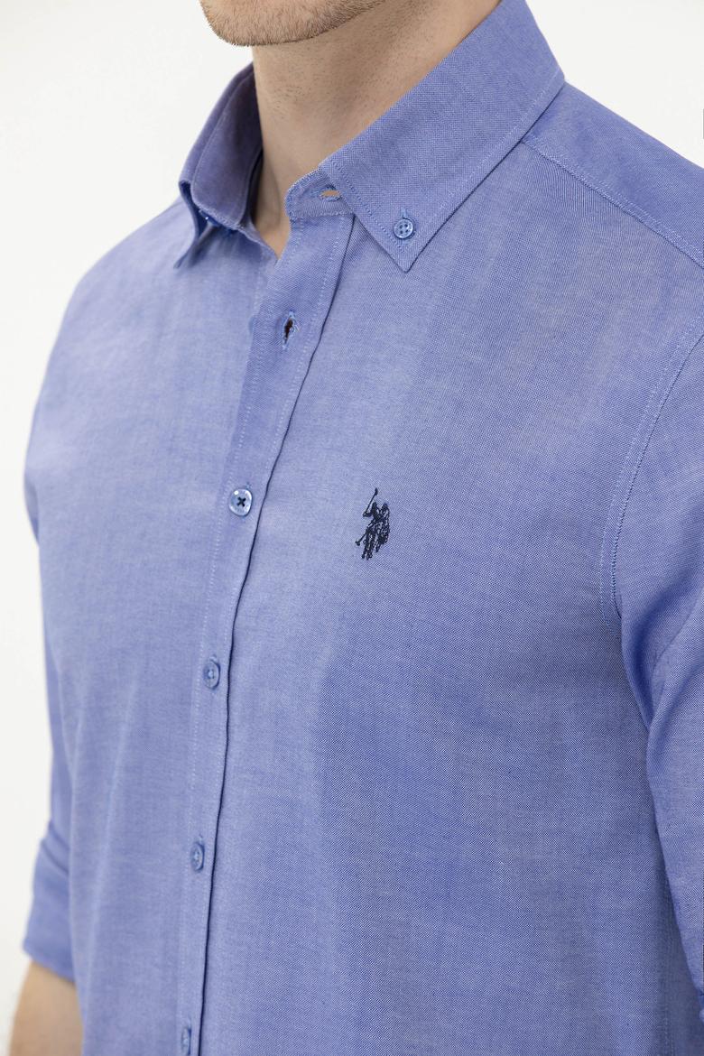 Erkek Saks Uzun Kollu Basic Gömlek - 50256698027