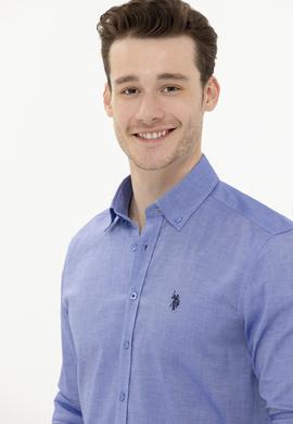 Erkek Saks Uzun Kollu Basic Gömlek - 50256698027