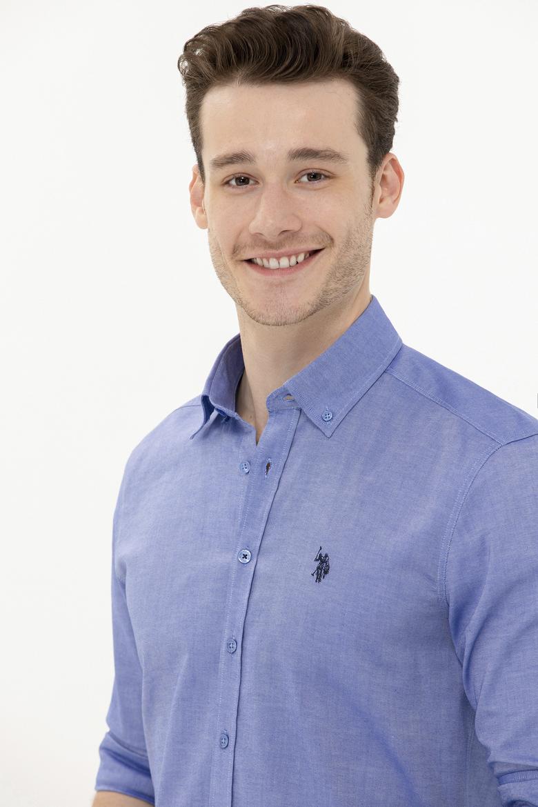 Erkek Saks Uzun Kollu Basic Gömlek - 50256698027