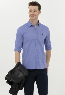 Erkek Saks Uzun Kollu Basic Gömlek - 50256698027