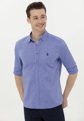 Erkek Saks Uzun Kollu Basic Gömlek - 50256698027