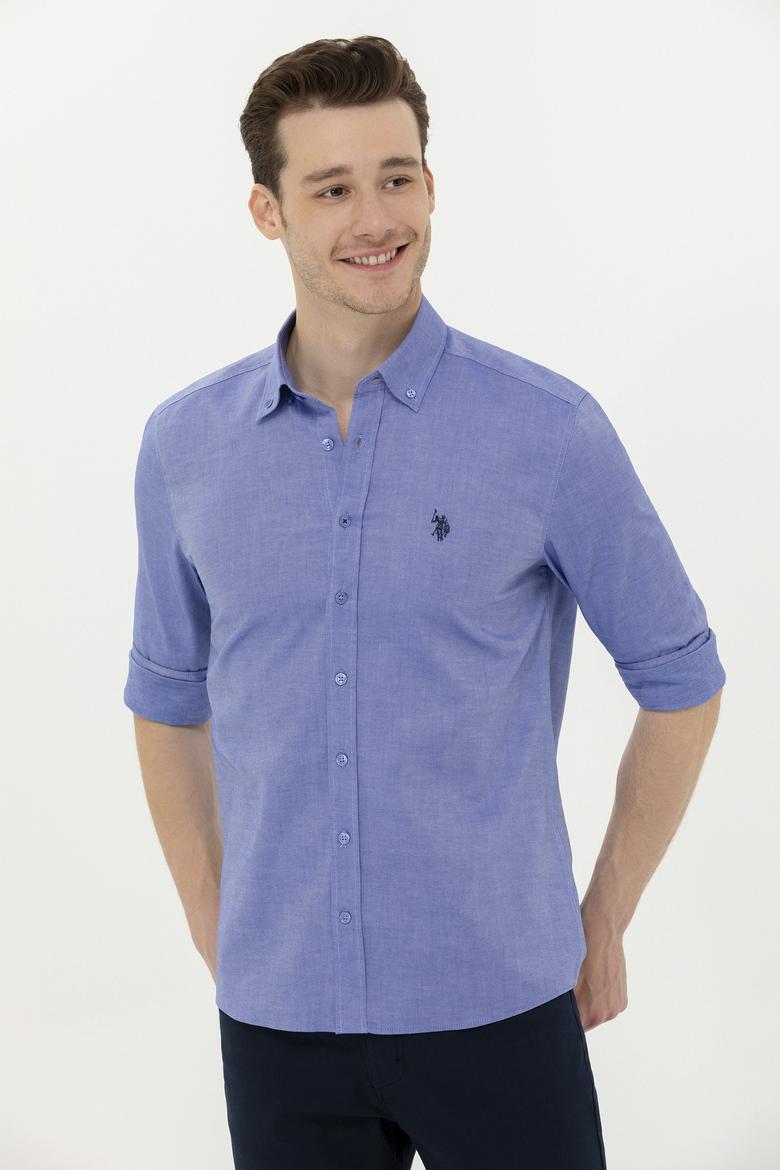 Erkek Saks Uzun Kollu Basic Gömlek - 50256698027